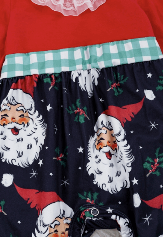 Red & Blue Santa Printed Romper