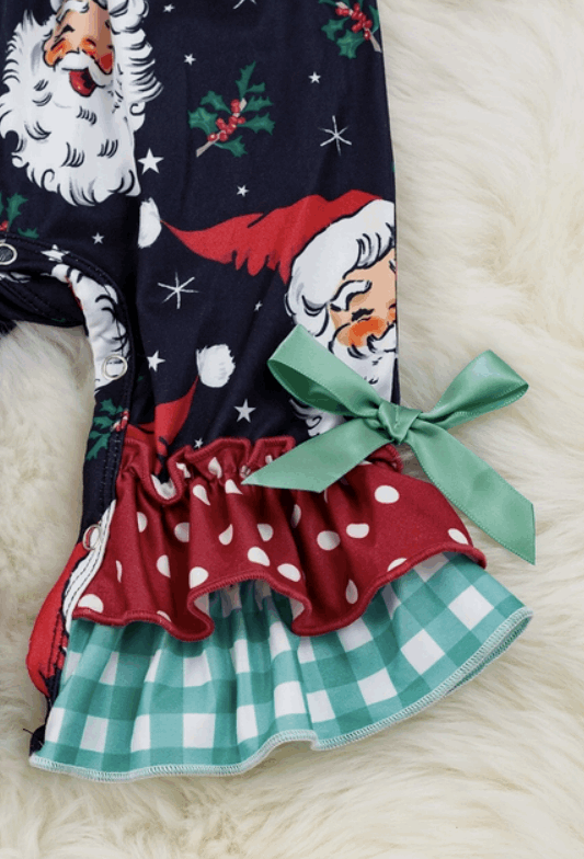 Red & Blue Santa Printed Romper