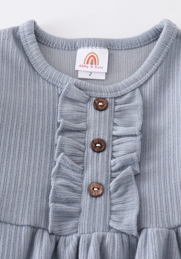 Blue Ribbed Ruffle Dress