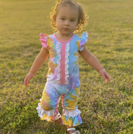 Pastel Pink and Blue Tie Dye Romper