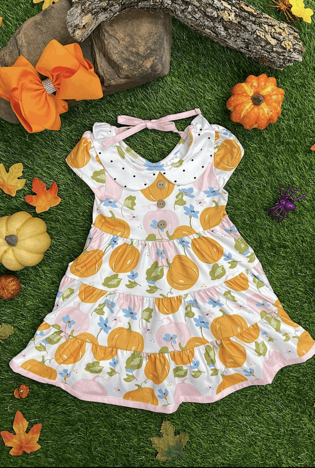 Pumpkin Dress with Polka Dot Collar
