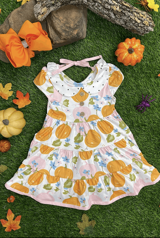 Pumpkin Dress with Polka Dot Collar