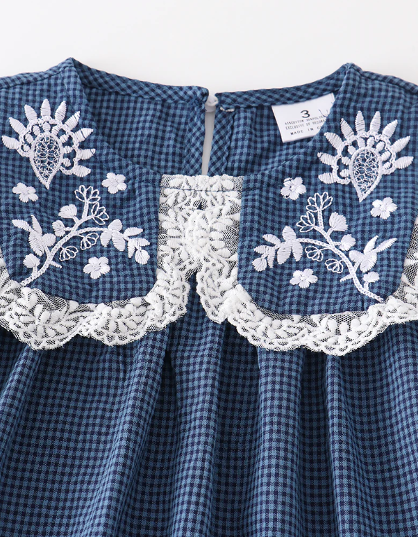 Navy Embroidered Ruffle Set