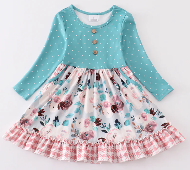 Teal Floral Print Dress