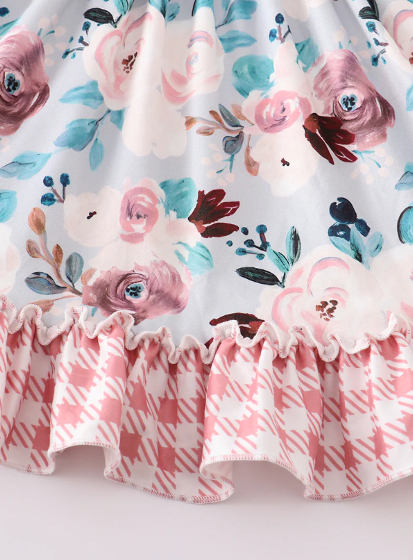 Teal Floral Print Dress