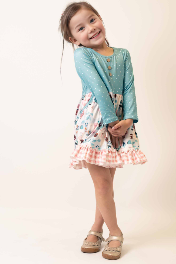 Teal Floral Print Dress