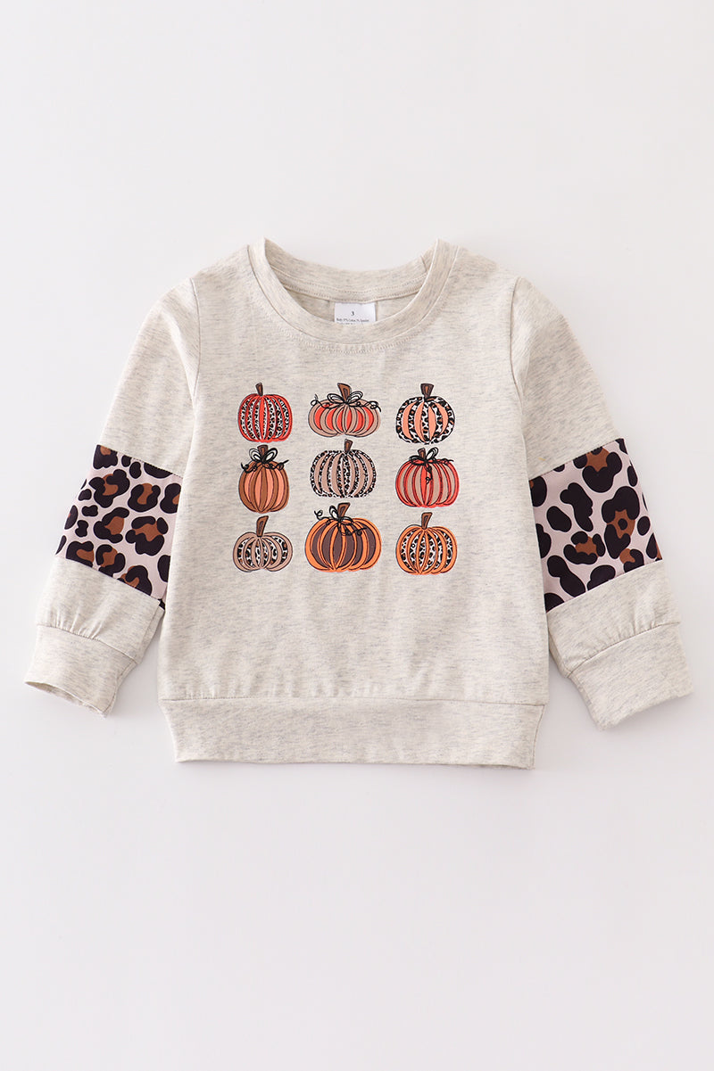 Girls Leopard Pumpkin Sweater