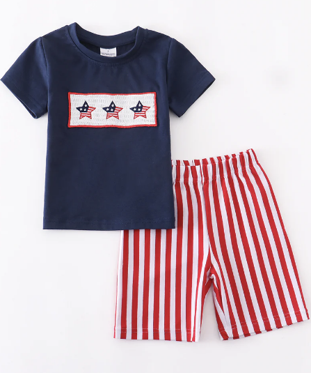 Blue Star Smocked Shorts Set Boys