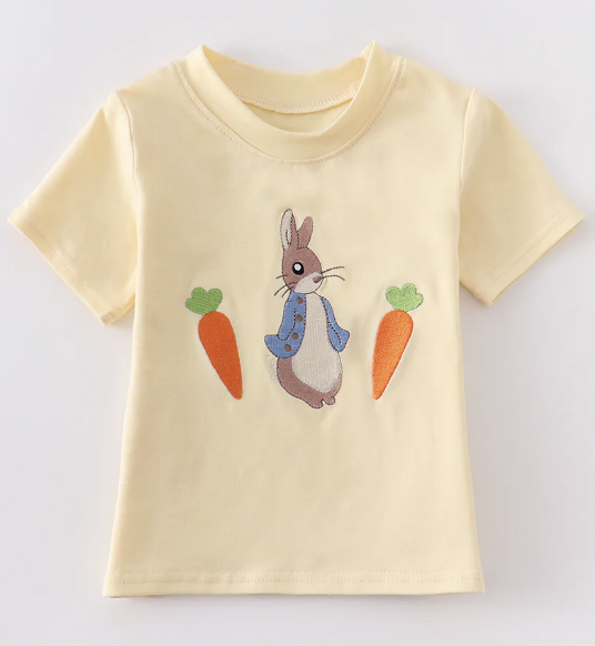 Boy Cream Bunny Embroidered Top