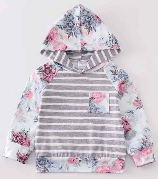 Floral Stripe Pocket Hoodie - Multiple Colors