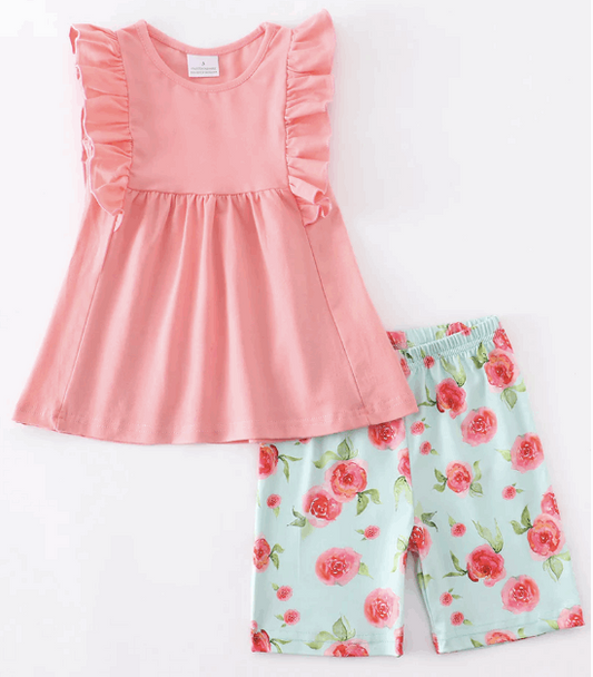 Pink Floral Ruffle Set