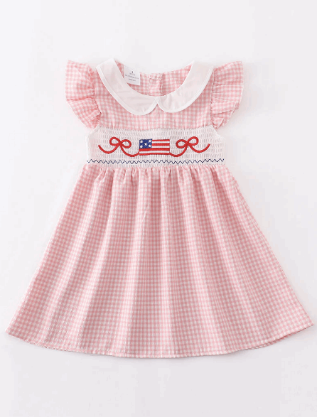 Patriotic Plaid Smocked Dress