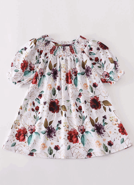 Floral Smocked Neckline Dress