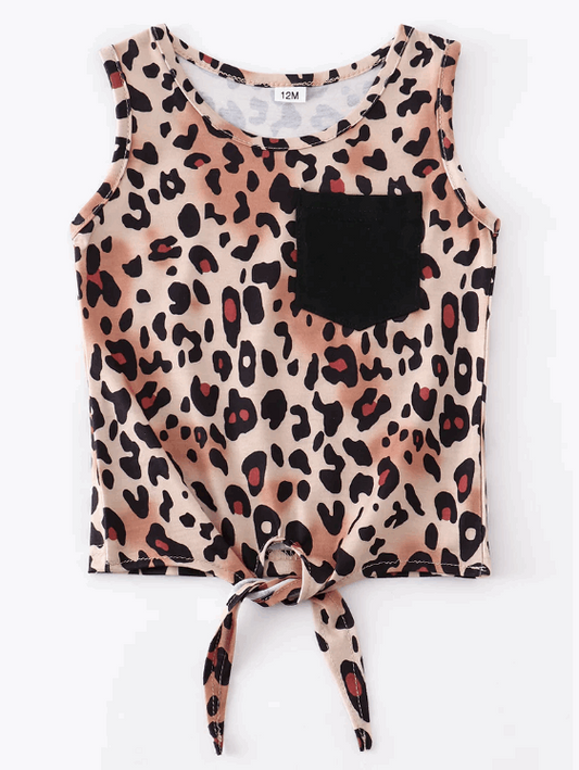 Leopard Pocket Tie Front Tank