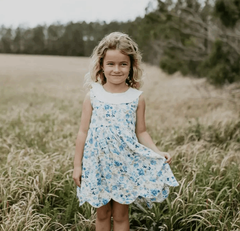 Blue Classic Scalloped Spring Dress