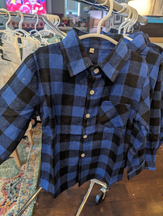 Boys black and blue flannel button down
