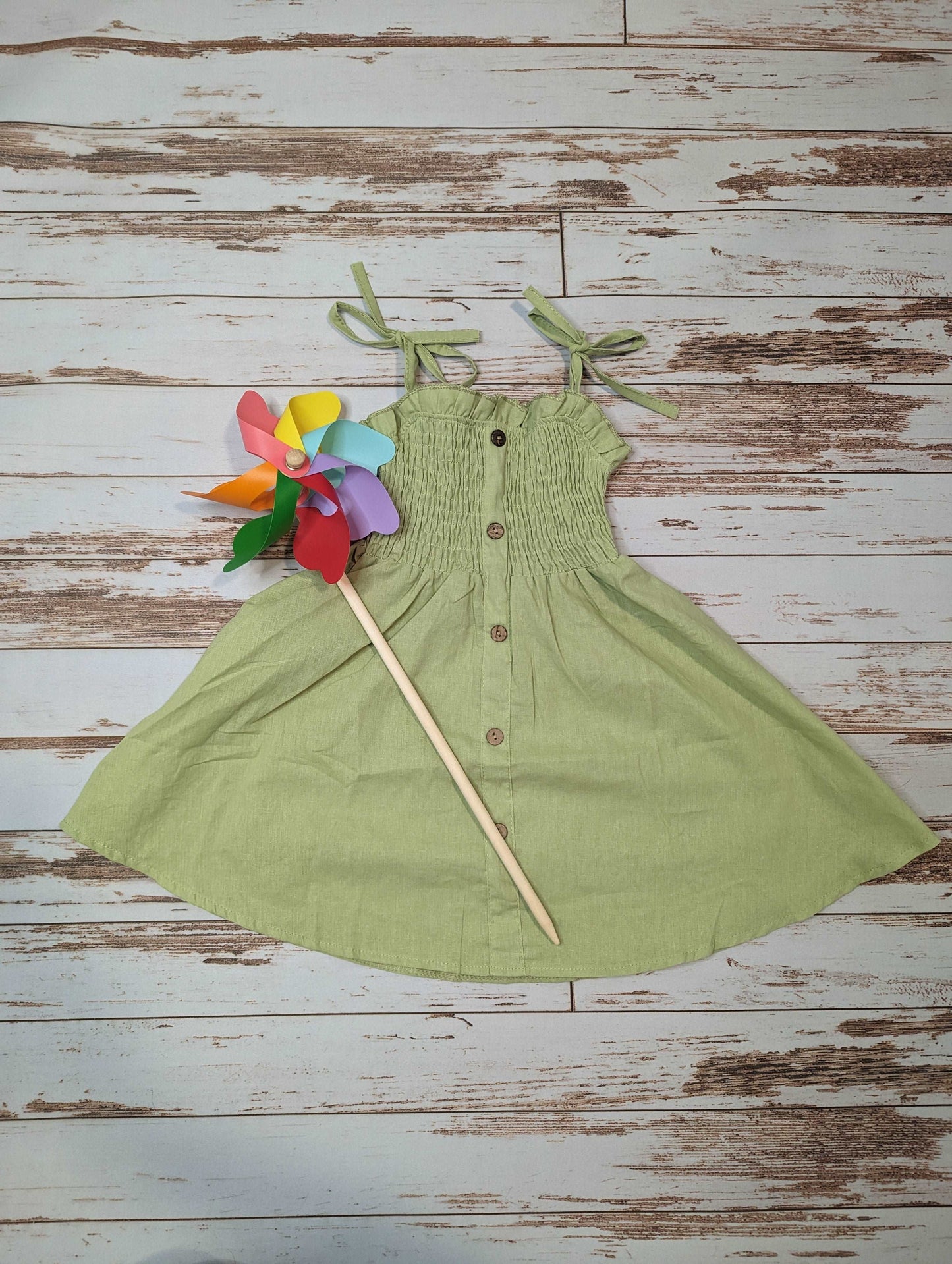 Smocked Strap Button Dress - Various Colors