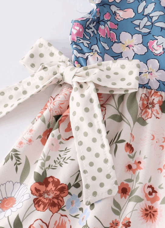 Floral print ruffle bow girl set