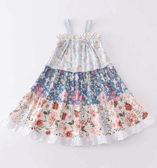 Floral print strap tiered dress