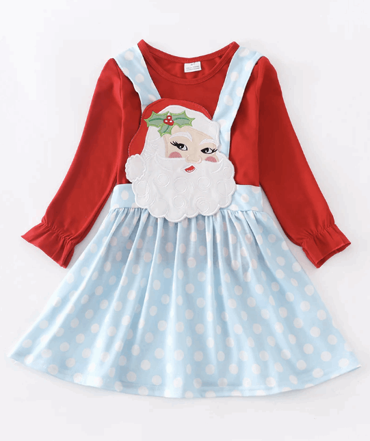 Red Santa Claus applique dress set