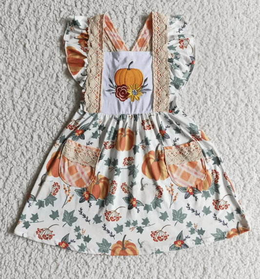 Girls Pumpkin Floral Knee Length Dress