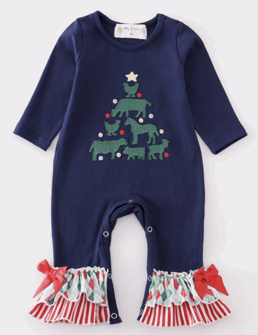 Navy Christmas Applique Romper