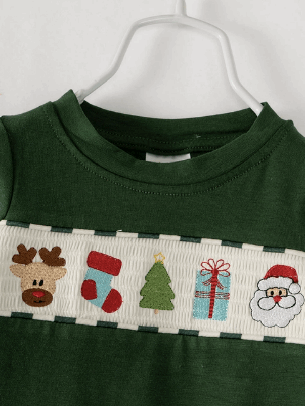 Green Christmas Smocked Boy Romper