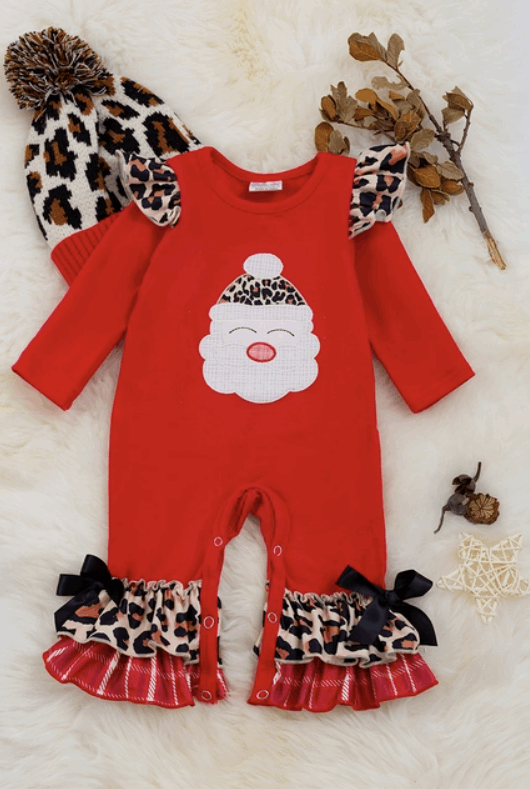 Santa Applique Red Girl Romper