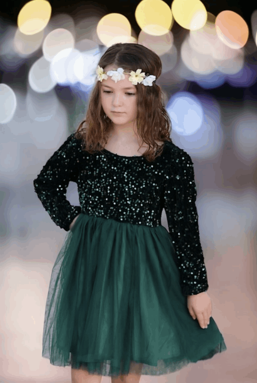Forest Green Sequin Dress with Tulle