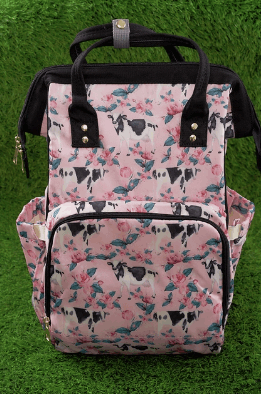 Pink Cow and Floral Diaper Bag