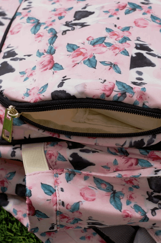 Pink Cow and Floral Diaper Bag