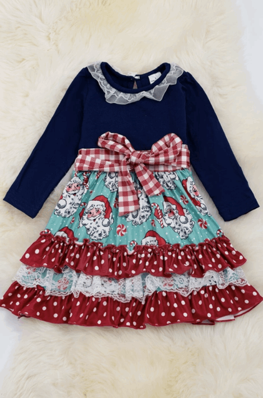 Mint & Navy Santa Dress