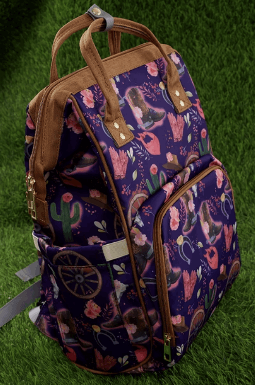 Purple Western Print Diaper Bag