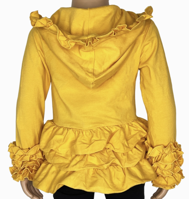 Mustard Yellow Ruffle Zip Hoodie