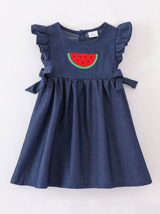 Watermelon Denim Ruffle Dress